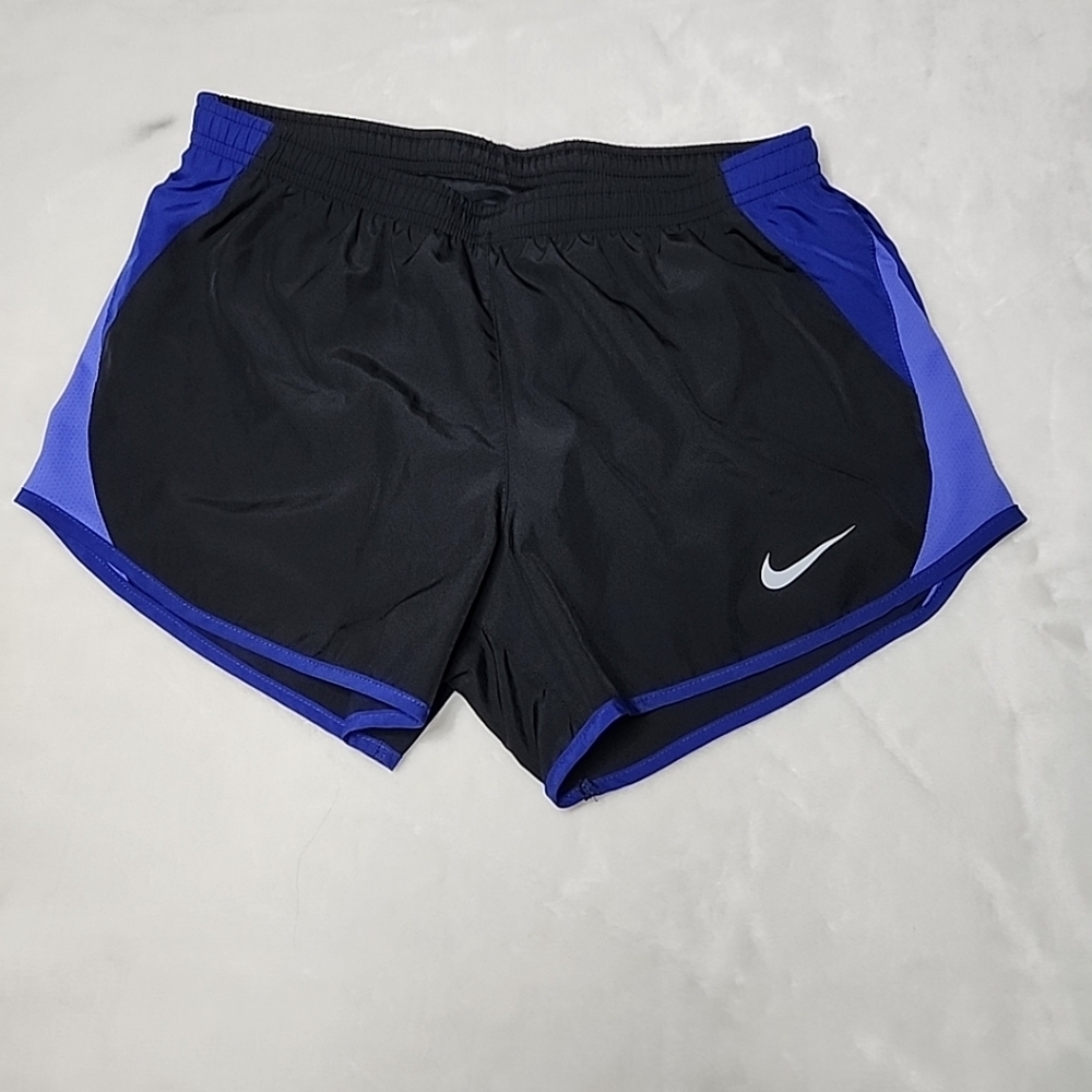 Nike Dri-fit Tempo Women's Small  Black & Blue Lined Athletic Jogging Shorts